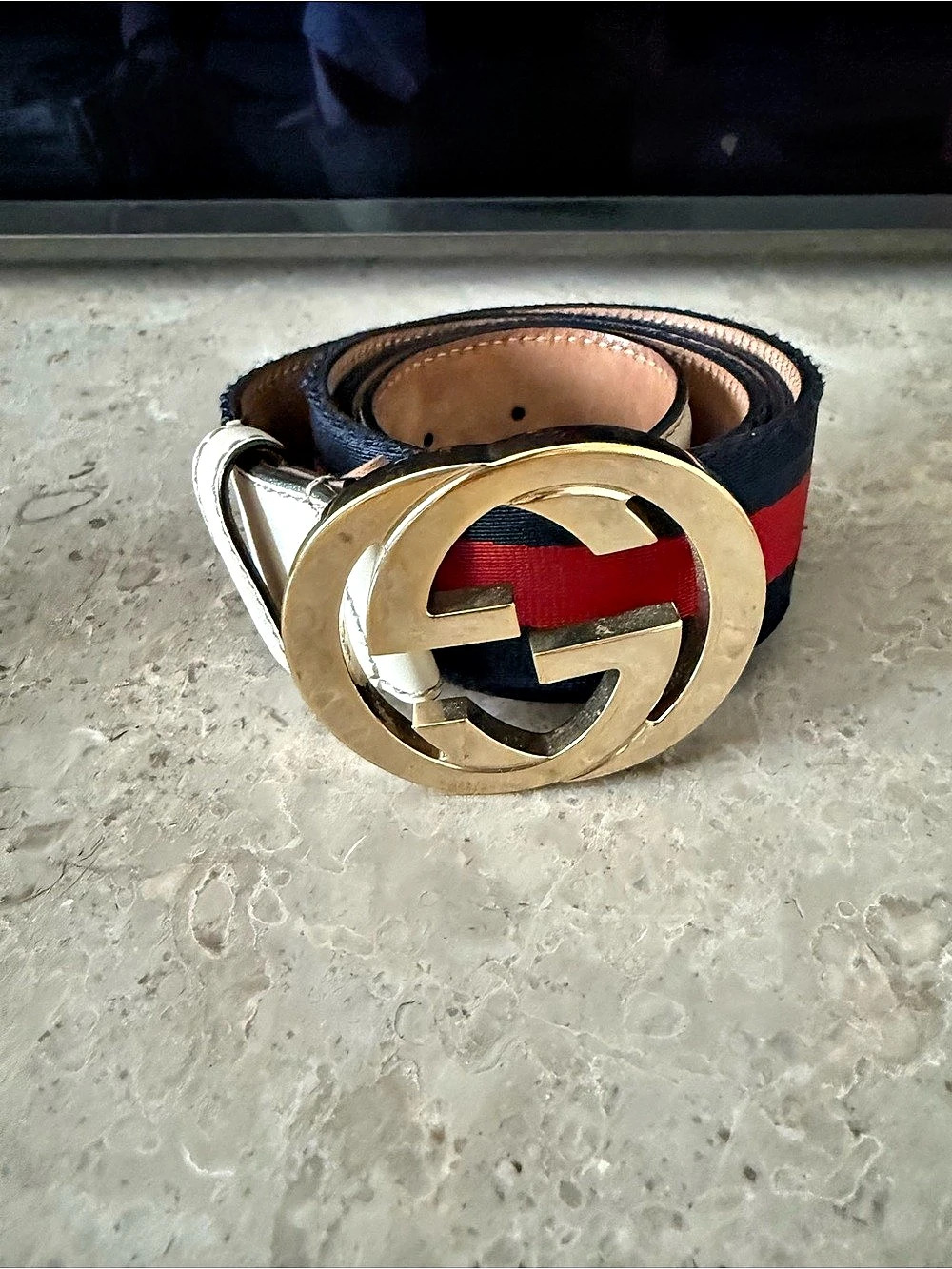 Gucci Interlocking G Web Stripe Belt Black & Red Waist 90-36